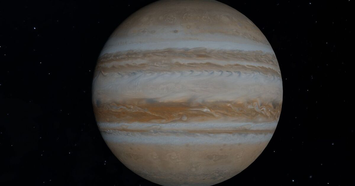 Detailed image of Jupiter showing stormy gas layers and iconic Great Red Spot.