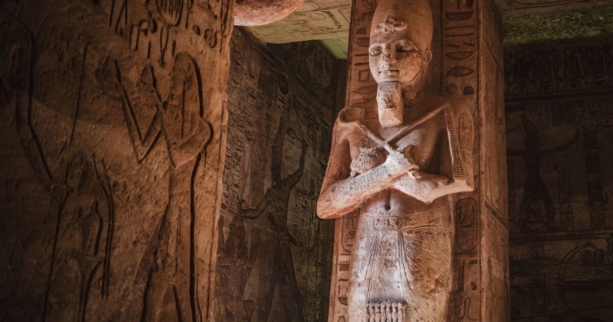 Intricate carvings and sculptures from an ancient Egyptian tomb in Giza, Egypt.
